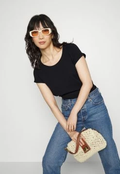 Edc By Esprit SLUB ROUND NECK - Basic T-shirt - Black -edc by Esprit Shop 00634cdd24804579a0a67e1d7ff6cc9f