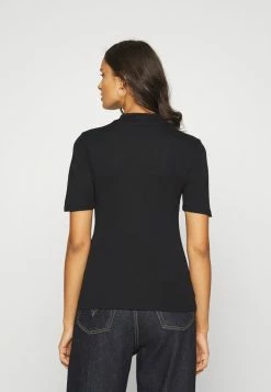 Edc By Esprit FULL NEEDLE MOCK NECK SHORT SLEEVE - Basic T-shirt - Black -edc by Esprit Shop 00e71f3274d143ecb6553b54e7e605db