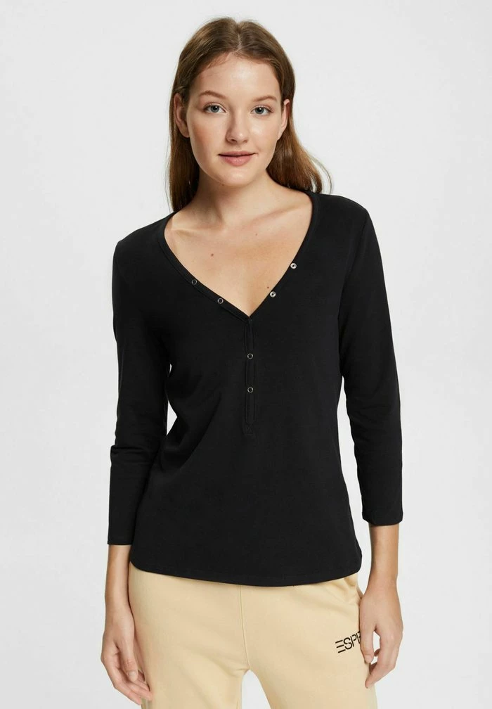 Edc By Esprit MIT HENLEY AUSSCHNITT - Long Sleeved Top - Black 1 Edc By Esprit MIT HENLEY AUSSCHNITT - Long Sleeved Top - Black