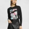 Edc By Esprit LONGSLEEVE MIT PRINT - Long Sleeved Top - Black