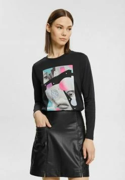 Edc By Esprit LONGSLEEVE MIT PRINT - Long Sleeved Top - Black