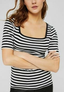 Edc By Esprit FULL NEEDLE SQUARE NECK STRIPED - Print T-shirt - Black -edc by Esprit Shop 1ab85953d74e46e8946257ca2f7e69a0