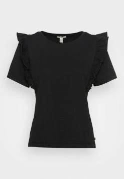 Edc By Esprit FRILL TEE - Print T-shirt - Black -edc by Esprit Shop 1b4cf5d28a5c47c393e3ac2938383c70