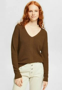 Edc By Esprit MIT V-AUSSCHNITT - Jumper - Khaki Green