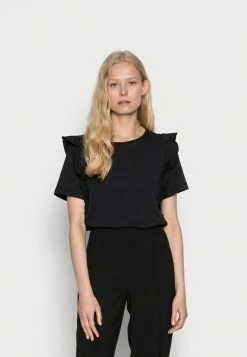 Edc By Esprit FRILL TEE - Print T-shirt - Black