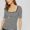 Edc By Esprit FULL NEEDLE SQUARE NECK STRIPED - Print T-shirt - Black