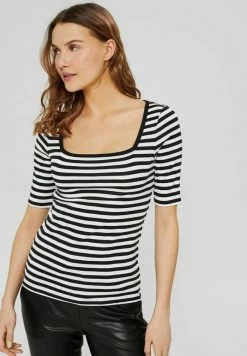 Edc By Esprit FULL NEEDLE SQUARE NECK STRIPED - Print T-shirt - Black