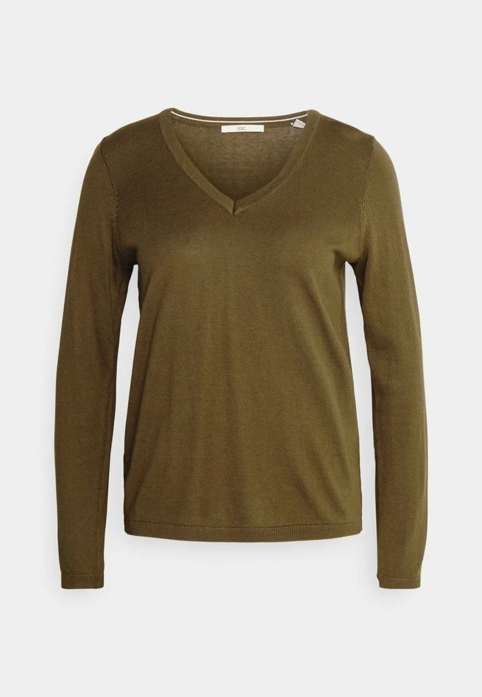Edc By Esprit BASIC V-NECK - Jumper - Khaki Green 4 Edc By Esprit BASIC V-NECK - Jumper - Khaki Green - Image 4