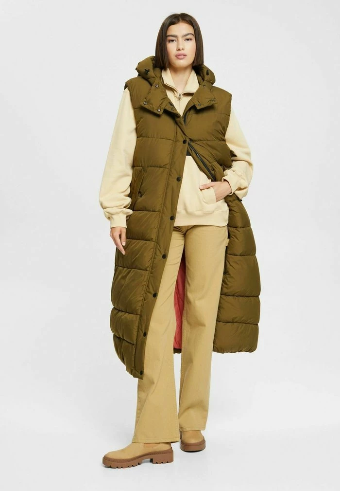 Edc By Esprit LONGLINE - Waistcoat - Khaki Green 2 Edc By Esprit LONGLINE - Waistcoat - Khaki Green - Image 2