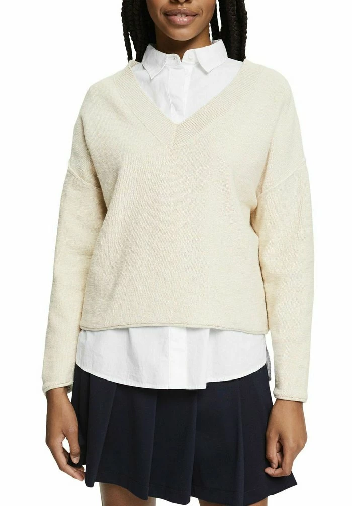 Edc By Esprit MIT V-AUSSCHNITT - Jumper - Sand 4 Edc By Esprit MIT V-AUSSCHNITT - Jumper - Sand - Image 4