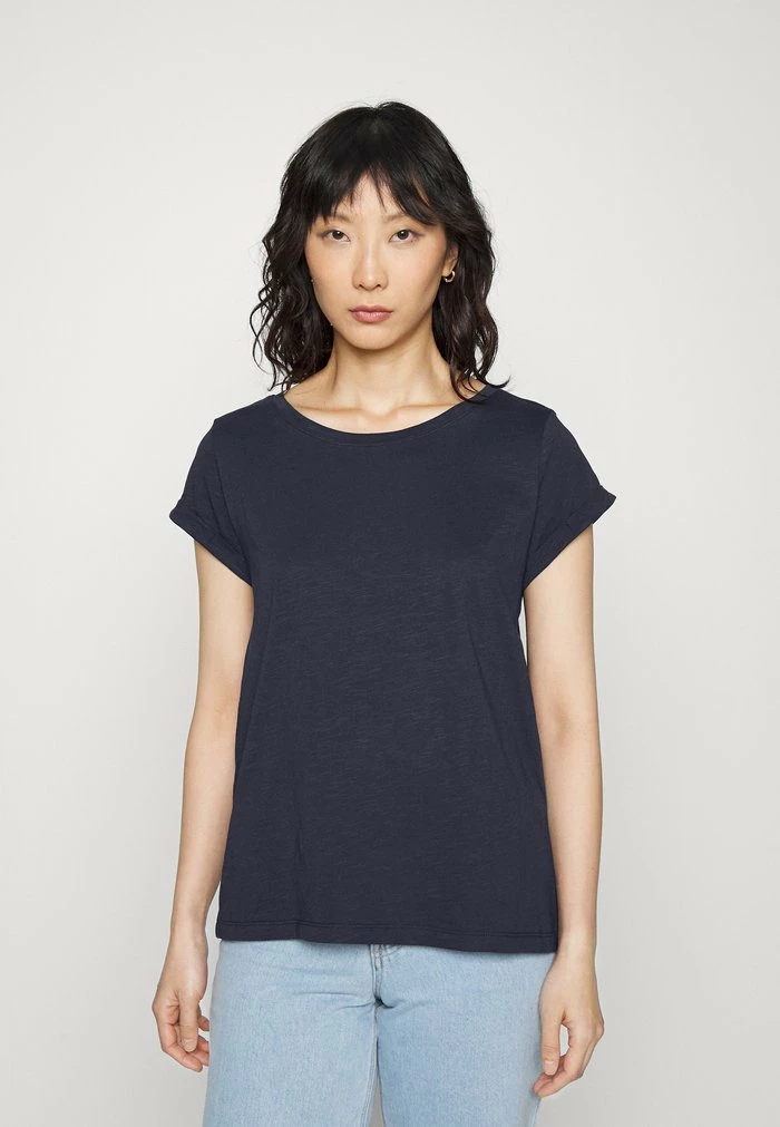 Edc By Esprit SLUB ROUND NECK - Basic T-shirt - Navy 1 Edc By Esprit SLUB ROUND NECK - Basic T-shirt - Navy