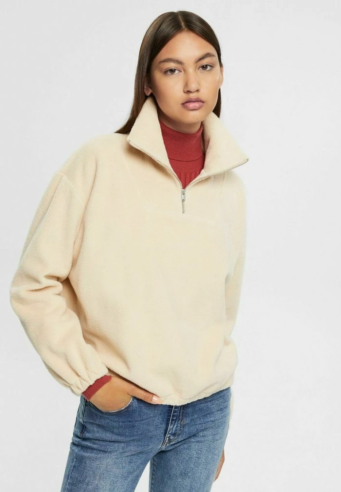 Edc By Esprit MIT ZIPKRAGEN - Fleece Jumper - Beige 1 Edc By Esprit MIT ZIPKRAGEN - Fleece Jumper - Beige