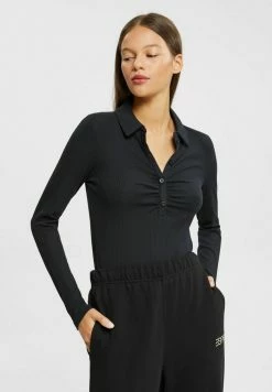 Edc By Esprit LONGSLEEVE MIT POLOKRAGEN - Polo Shirt - Black