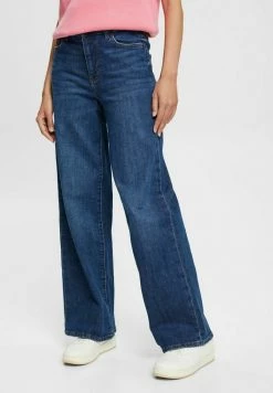 Edc By Esprit WIDE LEG HIGH RISE - Flared Jeans - Blue Dark Washed