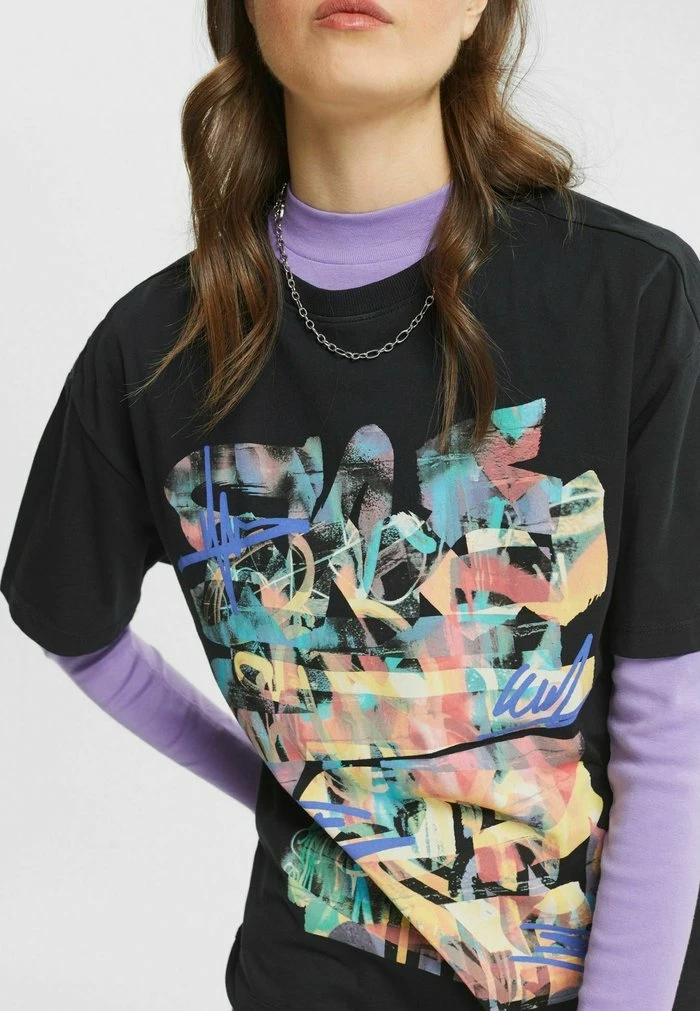 Edc By Esprit MIT GRAFFITI PRINT - Print T-shirt - Black 4 Edc By Esprit MIT GRAFFITI PRINT - Print T-shirt - Black - Image 4