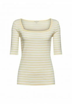 Edc By Esprit FULL NEEDLE SQUARE NECK STRIPED - Print T-shirt - Pastel Yellow -edc by Esprit Shop 6e4f49d8950e470a8a22b28b553c949a