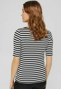 Edc By Esprit FULL NEEDLE SQUARE NECK STRIPED - Print T-shirt - Black -edc by Esprit Shop 768b6cd96ec84142b091583b2207045e