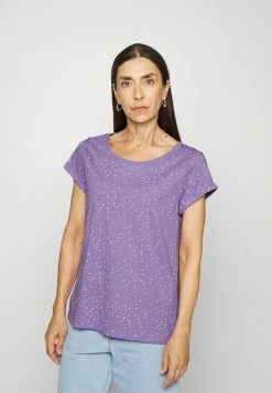 Edc By Esprit SLUB ROUND NECK WITH - Print T-shirt - Lilac