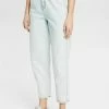 Edc By Esprit CROPPED MIT BUNDFALTEN - Straight Leg Jeans - Blue Bleached