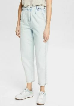 Edc By Esprit CROPPED MIT BUNDFALTEN - Straight Leg Jeans - Blue Bleached