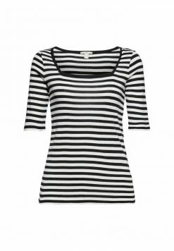 Edc By Esprit FULL NEEDLE SQUARE NECK STRIPED - Print T-shirt - Black -edc by Esprit Shop 870e914de4864a699cfb745f660a058c