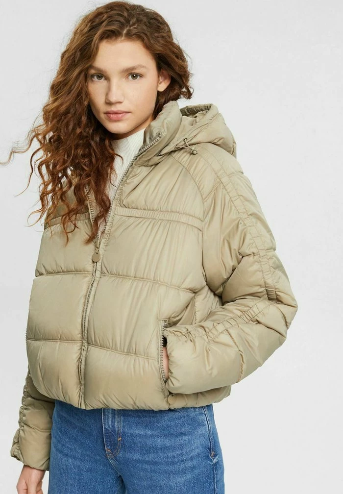 Edc By Esprit CROPPUFFER - Winter Jacket - Pale Khaki 1 Edc By Esprit CROPPUFFER - Winter Jacket - Pale Khaki