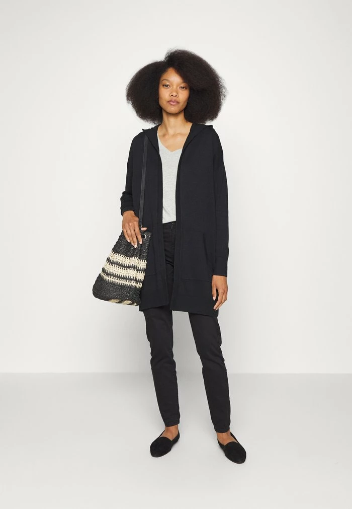 Edc By Esprit LONG HOODED OPEN CARDIGAN - Cardigan - Black 2 Edc By Esprit LONG HOODED OPEN CARDIGAN - Cardigan - Black - Image 2