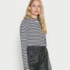 Edc By Esprit FULL NEELDE MOCK NECK STRIPED - Long Sleeved Top - Black