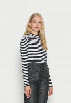 Edc By Esprit FULL NEELDE MOCK NECK STRIPED - Long Sleeved Top - Black