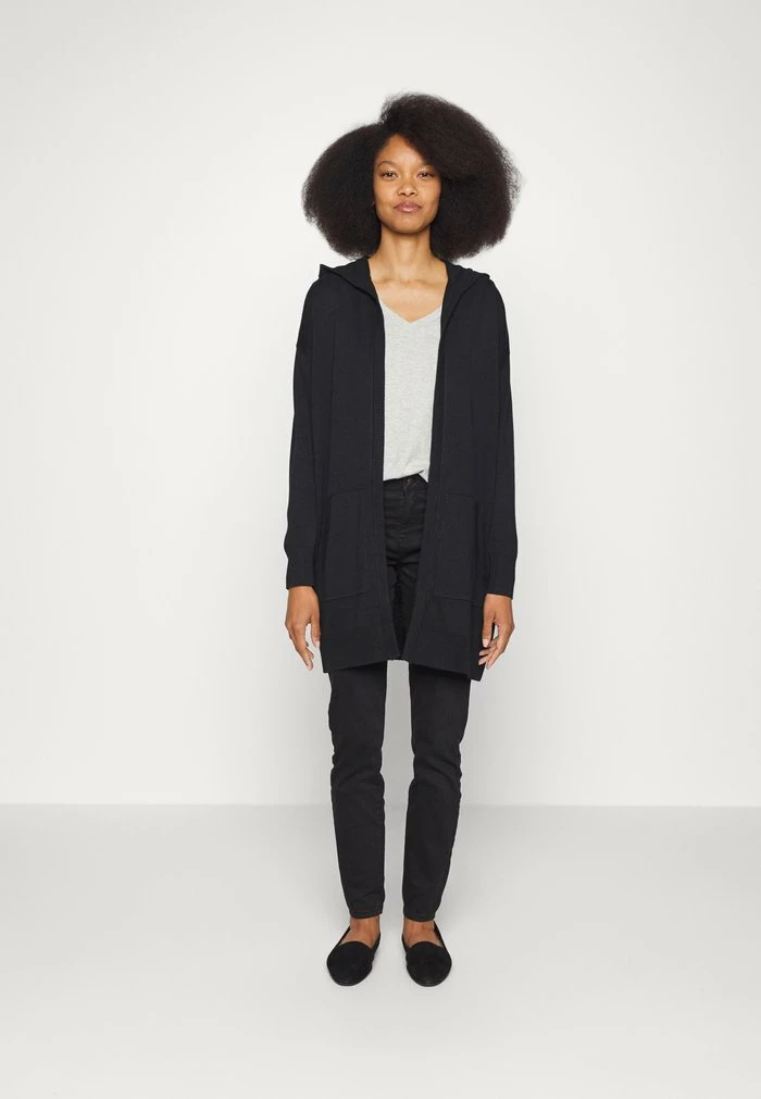 Edc By Esprit LONG HOODED OPEN CARDIGAN - Cardigan - Black 1 Edc By Esprit LONG HOODED OPEN CARDIGAN - Cardigan - Black