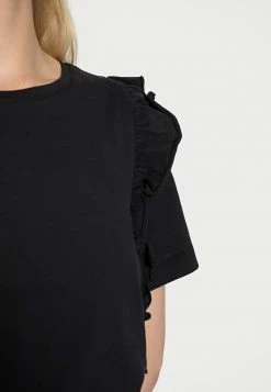 Edc By Esprit FRILL TEE - Print T-shirt - Black -edc by Esprit Shop 9a42f80a30574b17b2bfebc78041d291
