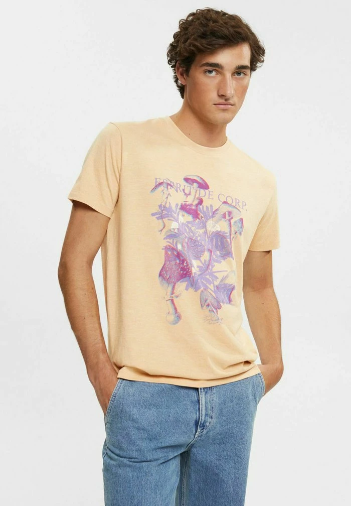 Edc By Esprit REGULAR FIT - Print T-shirt - Sand 1 Edc By Esprit REGULAR FIT - Print T-shirt - Sand