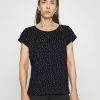 Edc By Esprit SLUB ROUND NECK WITH - Print T-shirt - Black