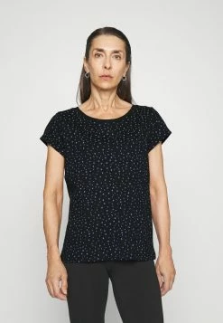 Edc By Esprit SLUB ROUND NECK WITH - Print T-shirt - Black