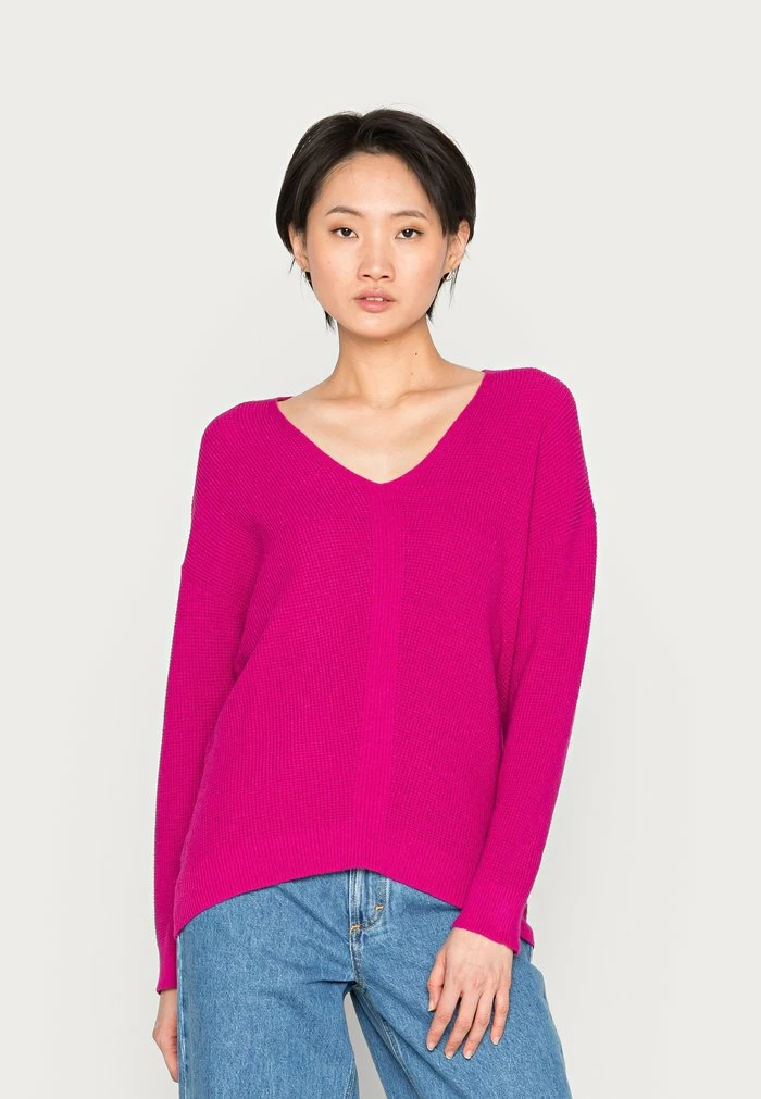 Edc By Esprit V-NECK STRUCTURE SWEATER - Jumper - Pink Fuchsia 1 Edc By Esprit V-NECK STRUCTURE SWEATER - Jumper - Pink Fuchsia