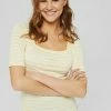 Edc By Esprit FULL NEEDLE SQUARE NECK STRIPED - Print T-shirt - Pastel Yellow