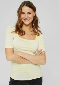 Edc By Esprit FULL NEEDLE SQUARE NECK STRIPED - Print T-shirt - Pastel Yellow
