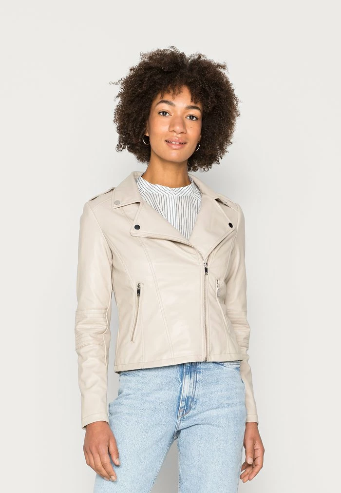 Edc By Esprit BIKER - Faux Leather Jacket - Cream Beige 1 Edc By Esprit BIKER - Faux Leather Jacket - Cream Beige