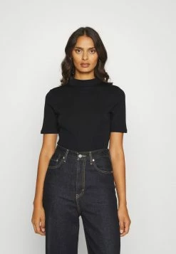 Edc By Esprit FULL NEEDLE MOCK NECK SHORT SLEEVE - Basic T-shirt - Black