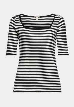 Edc By Esprit FULL NEEDLE SQUARE NECK STRIPED - Print T-shirt - Black -edc by Esprit Shop bbe77a97168048bab03c48b348403c62