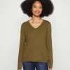 Edc By Esprit BASIC V-NECK - Jumper - Khaki Green