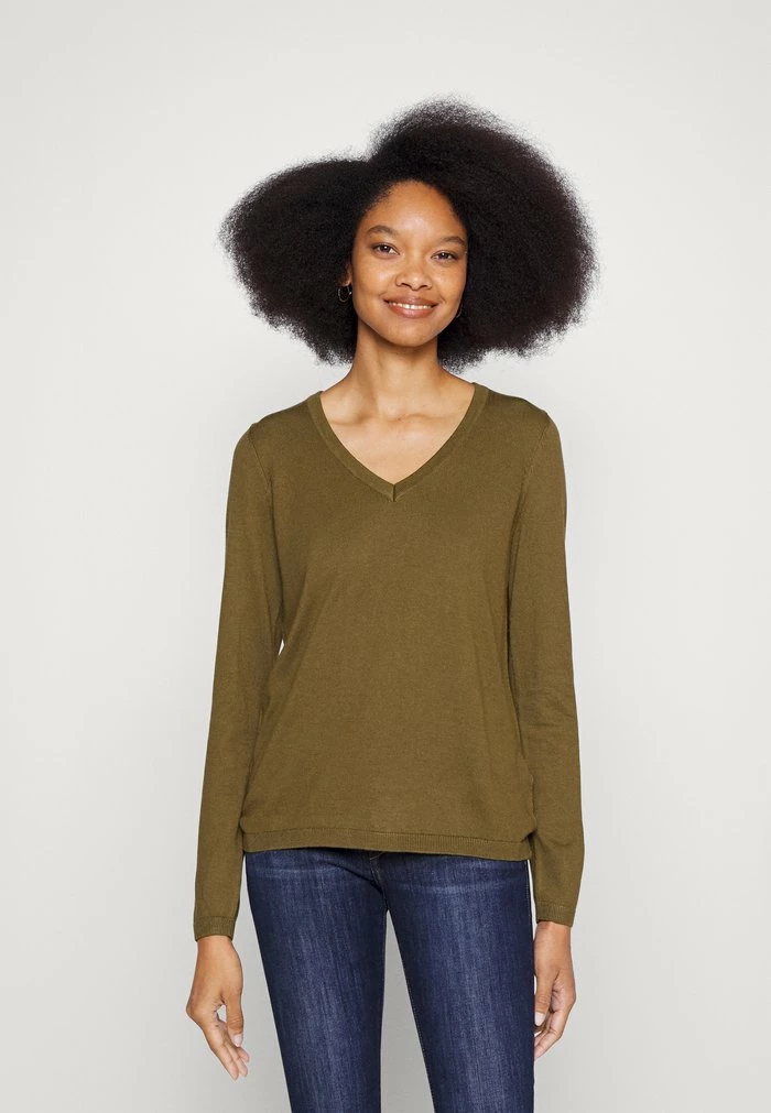 Edc By Esprit BASIC V-NECK - Jumper - Khaki Green 1 Edc By Esprit BASIC V-NECK - Jumper - Khaki Green
