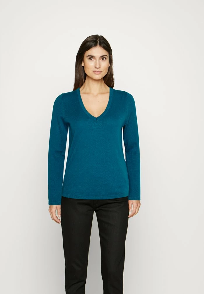 Edc By Esprit BASIC V-NECK - Jumper - Teal Blue 1 Edc By Esprit BASIC V-NECK - Jumper - Teal Blue
