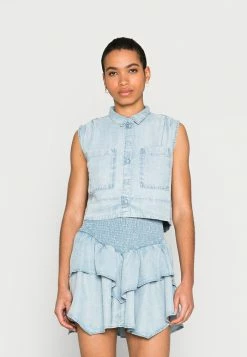 Edc By Esprit CROPPED - Blouse - Blue Bleached