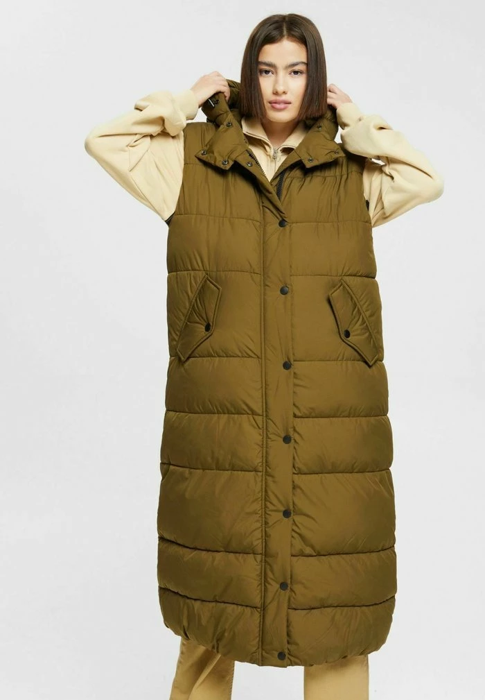 Edc By Esprit LONGLINE - Waistcoat - Khaki Green 1 Edc By Esprit LONGLINE - Waistcoat - Khaki Green