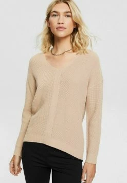 Edc By Esprit V-NECK STRUCTURE SWEATER - Jumper - Beige