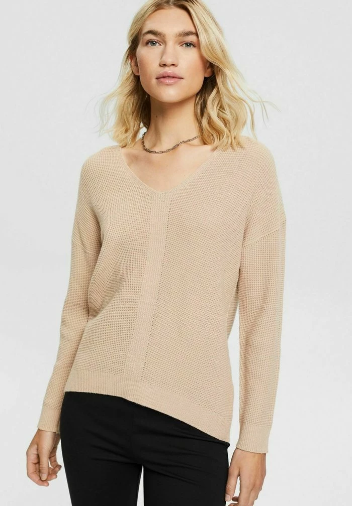 Edc By Esprit V-NECK STRUCTURE SWEATER - Jumper - Beige 1 Edc By Esprit V-NECK STRUCTURE SWEATER - Jumper - Beige