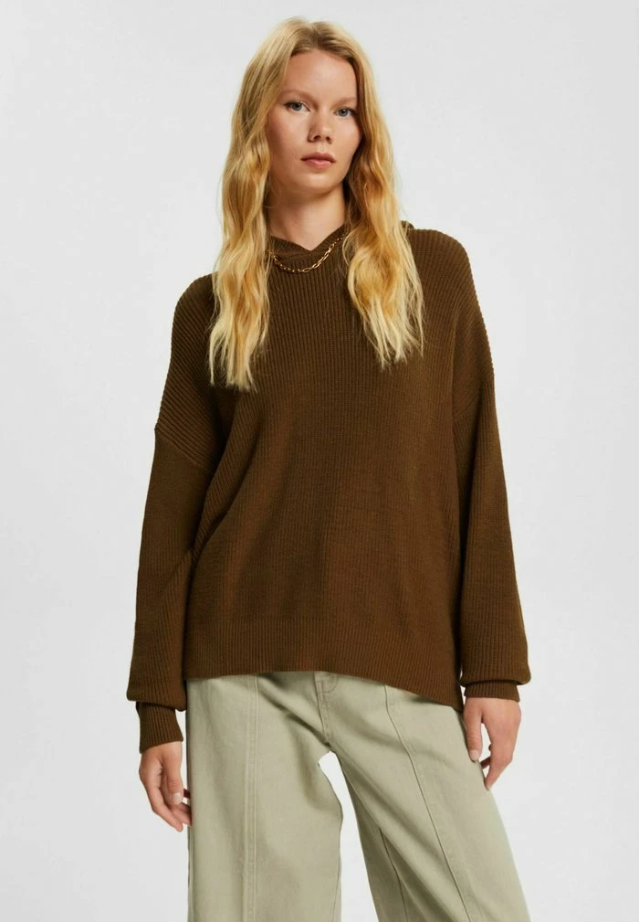 Edc By Esprit SOFT TOUCH HOODED - Jumper - Khaki Green 1 Edc By Esprit SOFT TOUCH HOODED - Jumper - Khaki Green