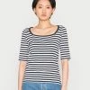 Edc By Esprit FULL NEEDLE SQUARE NECK STRIPED - Print T-shirt - Navy