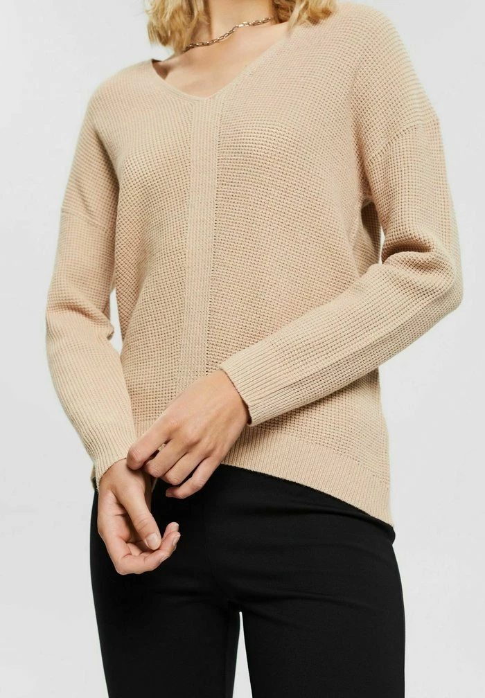 Edc By Esprit V-NECK STRUCTURE SWEATER - Jumper - Beige 4 Edc By Esprit V-NECK STRUCTURE SWEATER - Jumper - Beige - Image 4